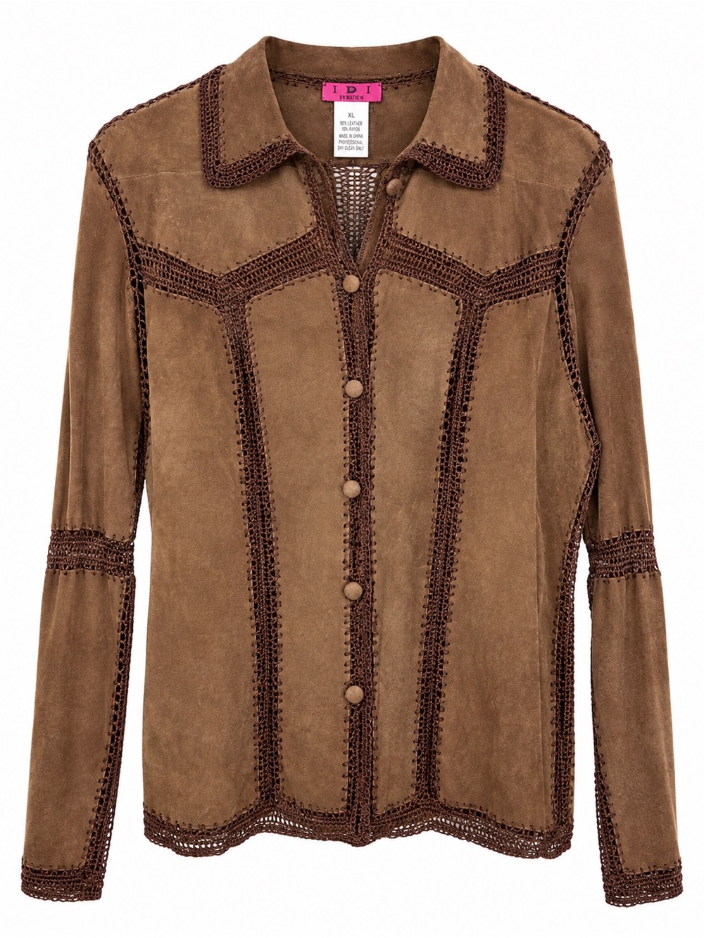 IDI by Mathew Women’s XL Vintage Y2K Leather Crochet Button Front Jacket